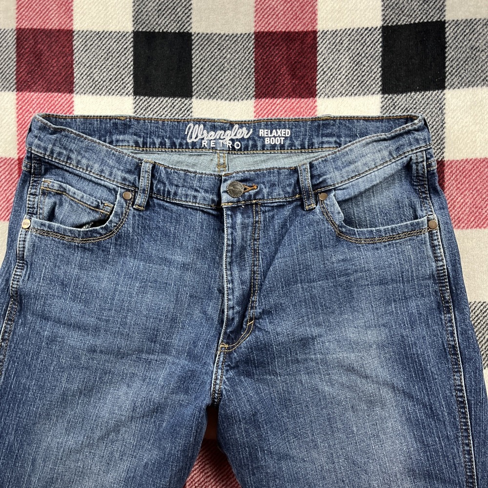 Wrangler Retro Jeans Mens 38x32(31") Relaxed Boot Western Rodeo Dark Wash - Picture 4 of 12